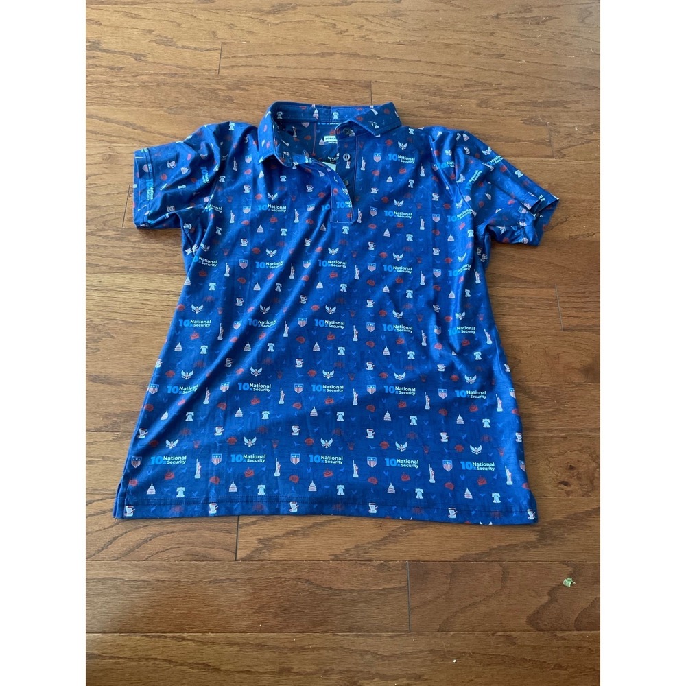 Forged Fabrics Women's Polo Shirt Size S Patriotic USA Icons Print Short‎ Sleeve